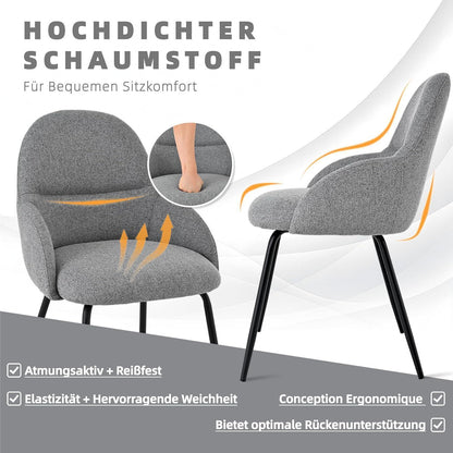 Esszimmerstühle 2er Set mit Armlehne – Hellgrau & Modern