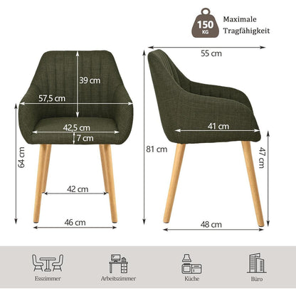 Esszimmerstühle Set 2 Beige Holzbeine mit Armlehne & Grün