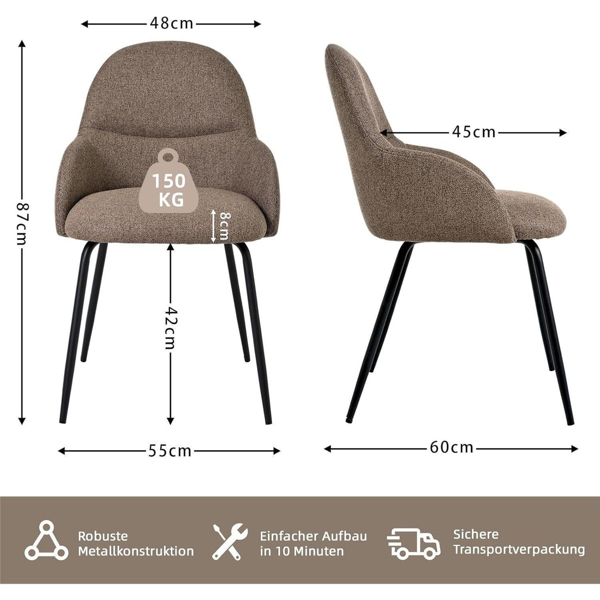Esszimmerstühle 4er Set mit Armlehne – Braun & Modern
