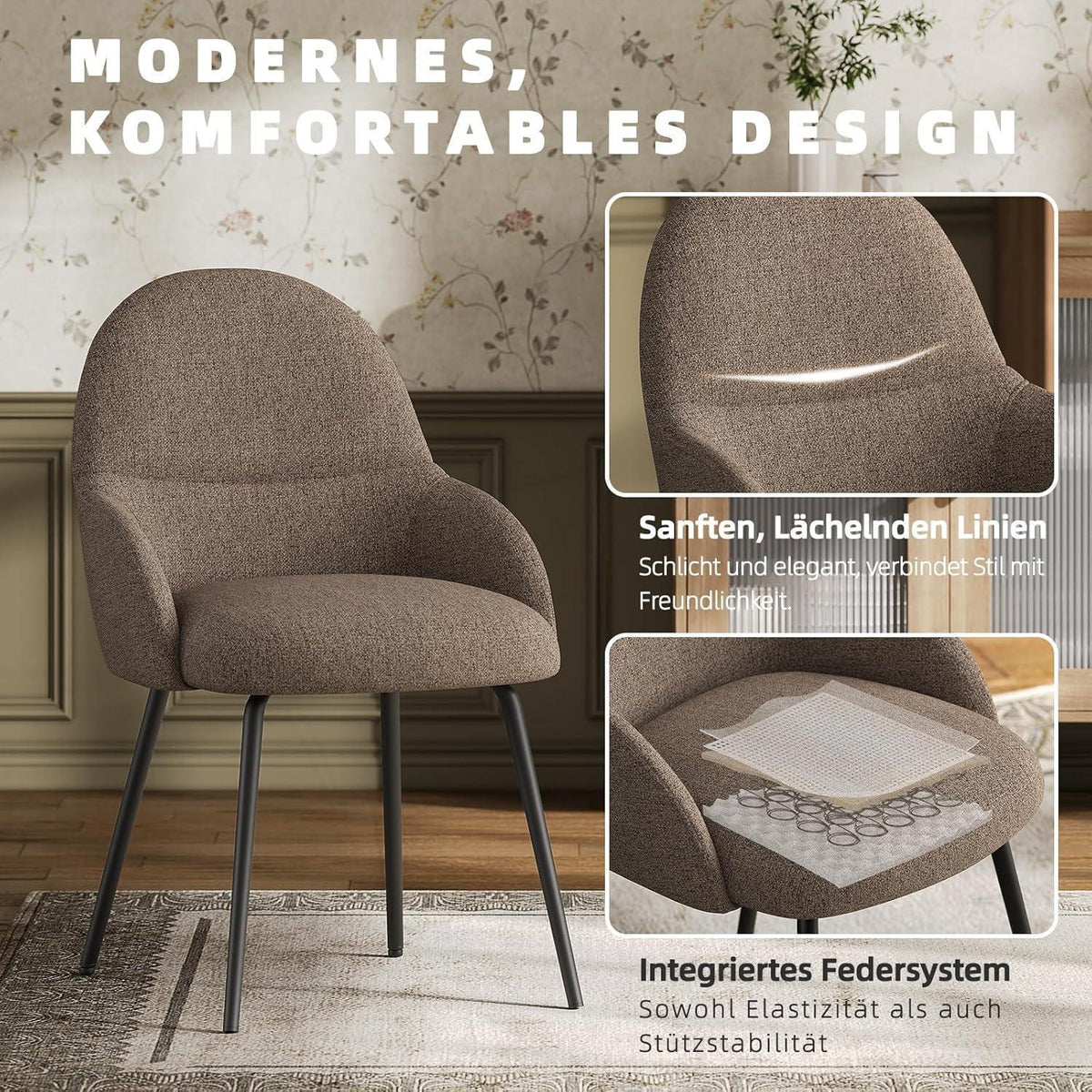 Esszimmerstühle 4er Set mit Armlehne – Braun & Modern