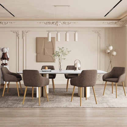 Esszimmerstühle Set 2 beige Holzbeine mit Armlehne