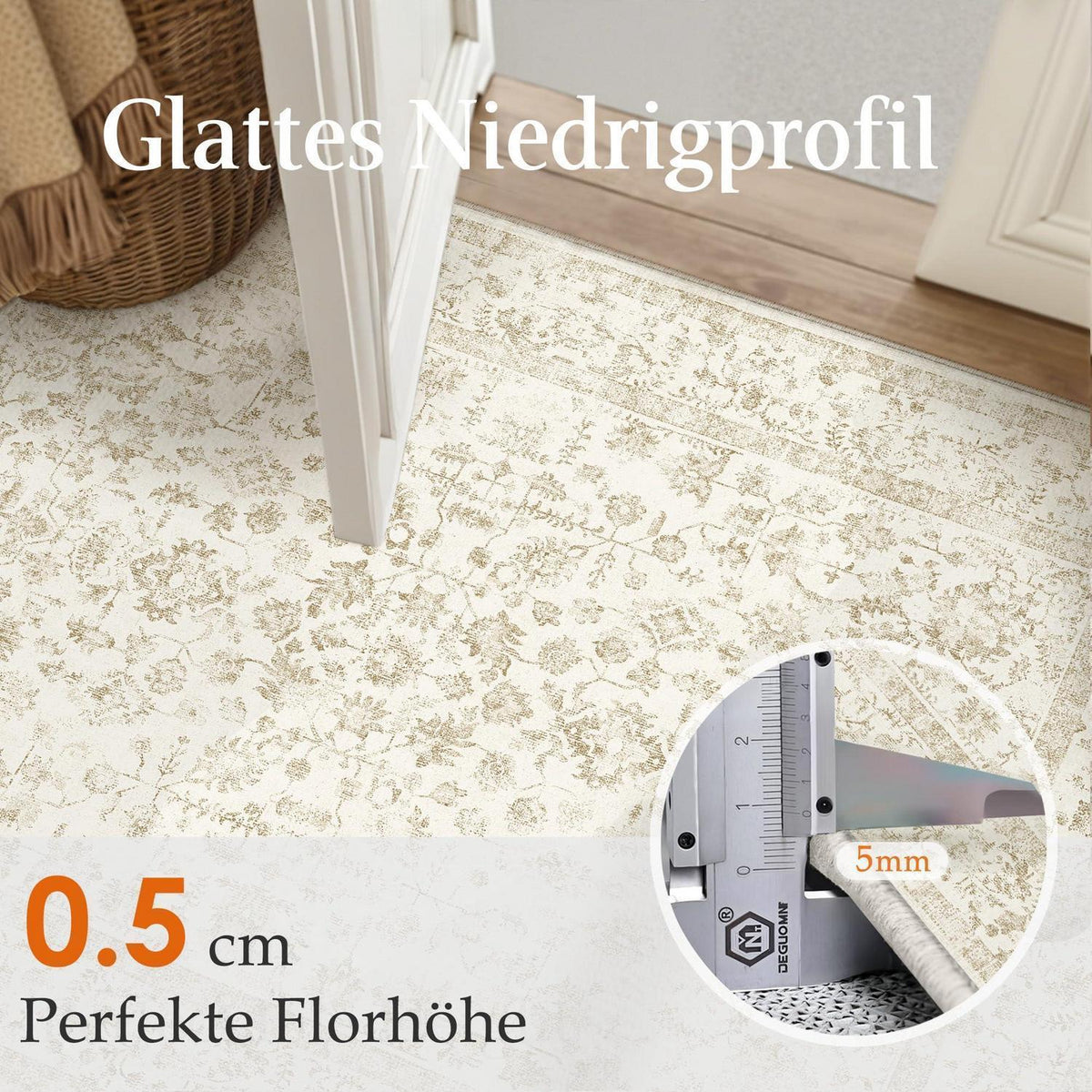 Beiger Wohnteppich 240x300cm – Waschbar & Rutschfest