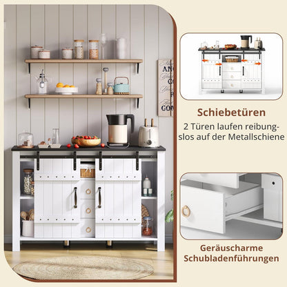 Weisse Kommode mit 3 Schubladen & Schiebetüren – 120x40x80cm