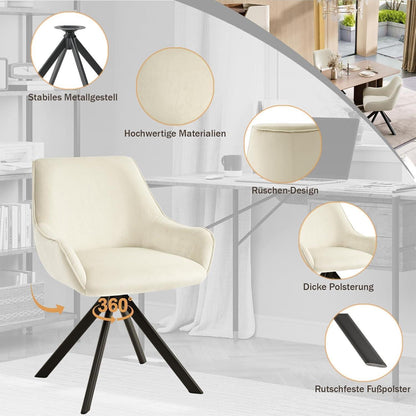 Drehbarer Esszimmerstuhl Set 4er – Samt, Cremeweiß, Modern