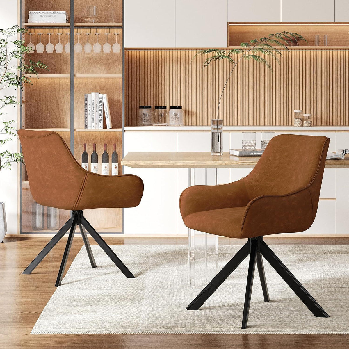 Drehbarer Esszimmerstuhl 6er Set mit Armlehne – Braun