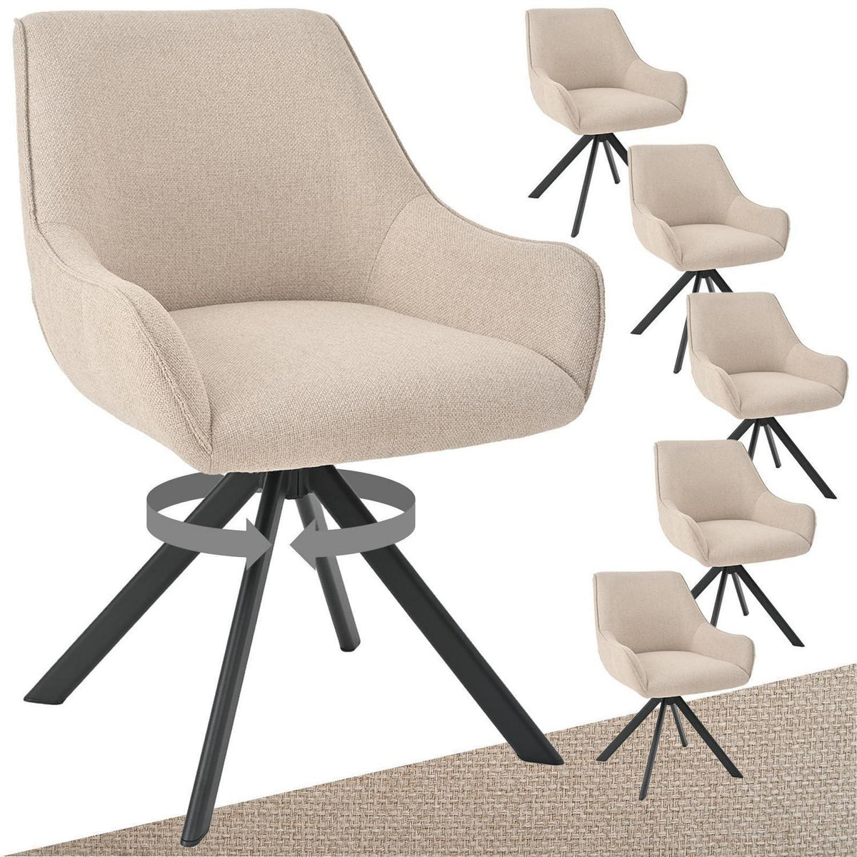 Drehbarer Esszimmerstuhl Set 6er – Beige, Modern & Komfortabel