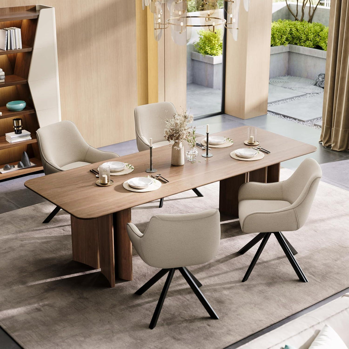 Drehbarer Esszimmerstuhl Set 6er – Beige, Modern & Komfortabel