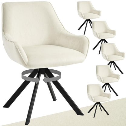 Drehbarer Esszimmerstuhl Set 6er – Samt, Cremeweiß, Modern