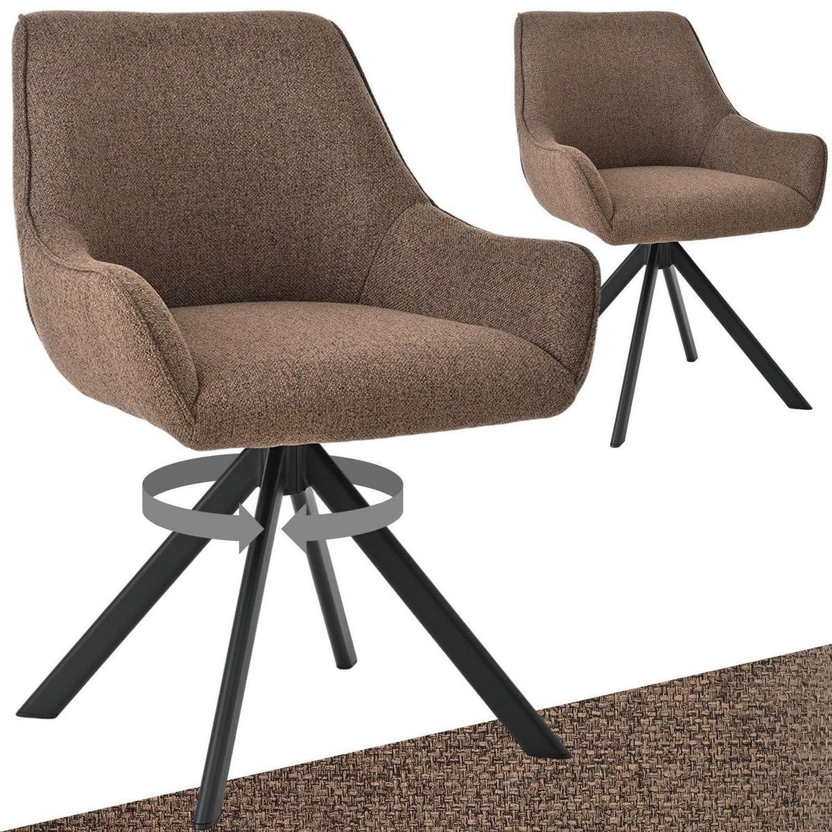Drehbarer Esszimmerstuhl Set 2x mit Armlehne – Braun