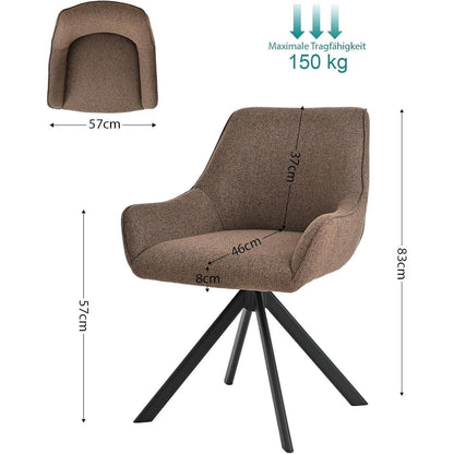 Drehbarer Esszimmerstuhl Set 2x mit Armlehne – Braun