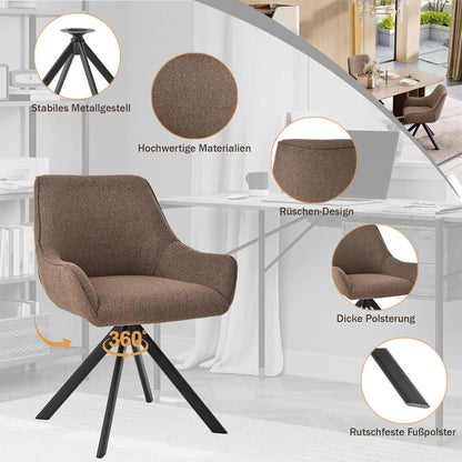 Drehbarer Esszimmerstuhl Set 2x mit Armlehne – Braun