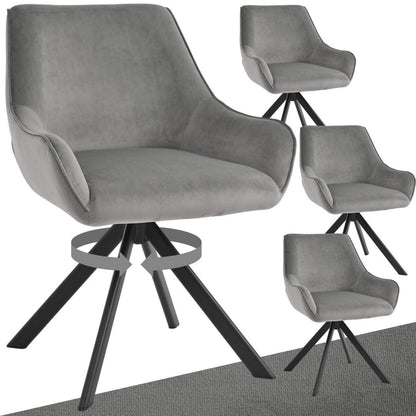 Drehbarer Esszimmerstuhl Set 4er – Samt, Hellgrau, Modern