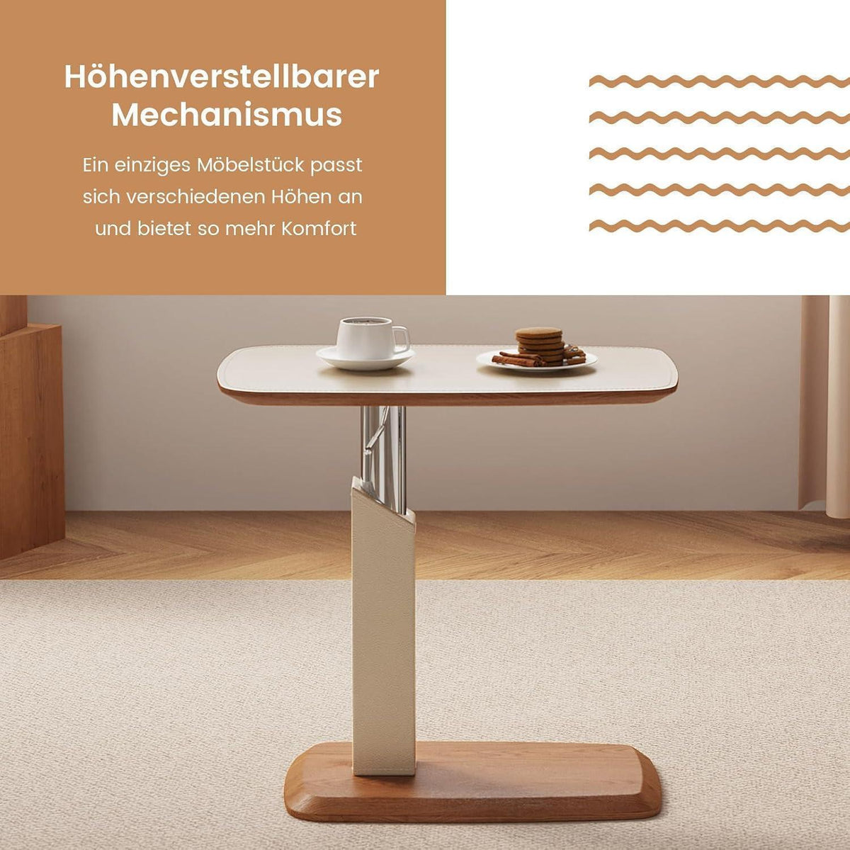 Höhenverstellbarer Beistelltisch Couch – Moderner Kaffeetisch mit Gasdruckfeder