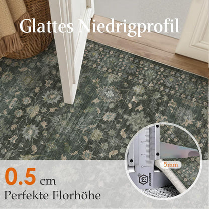 Waschbarer Teppich Grün 300x400cm – Vintage Wohnzimmerteppich