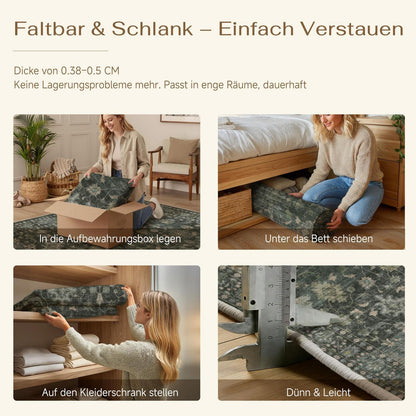 Waschbarer Teppich Grün 300x400cm – Vintage Wohnzimmerteppich