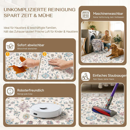 Waschbarer Teppich Wohnzimmer 300x400cm – Vintage Design & Rutschfest