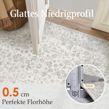 Grauer Vintage Teppich 150x210cm – Wohnzimmerteppich Kurzflor