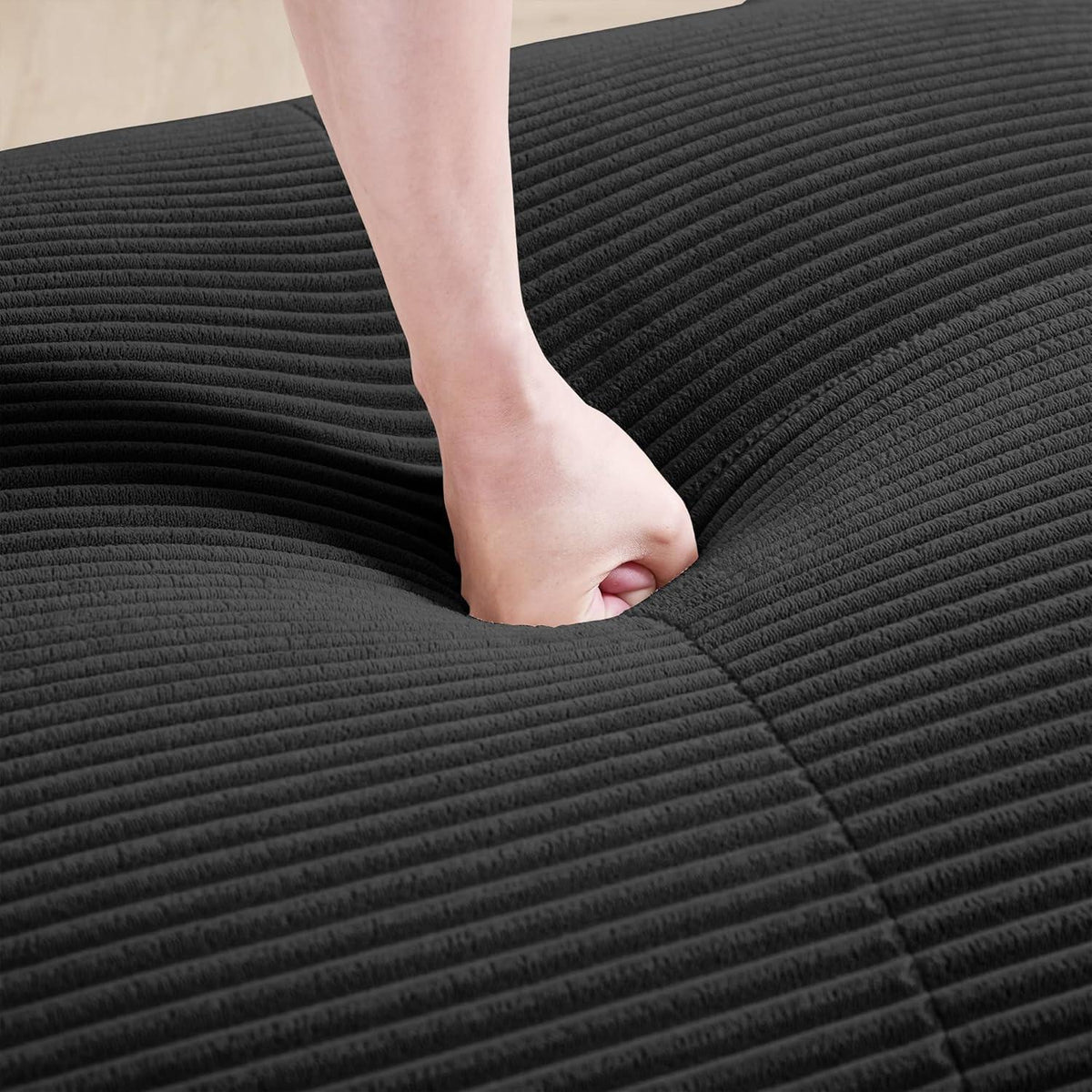 L-förmiges Sofa Cord Schwarz (4-Sitzer + Hocker) für Wohnzimmer
