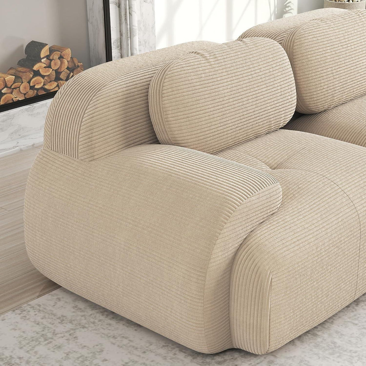 U-förmiges Cord Sofa (4-Sitzer + 2 Hocker) Beige