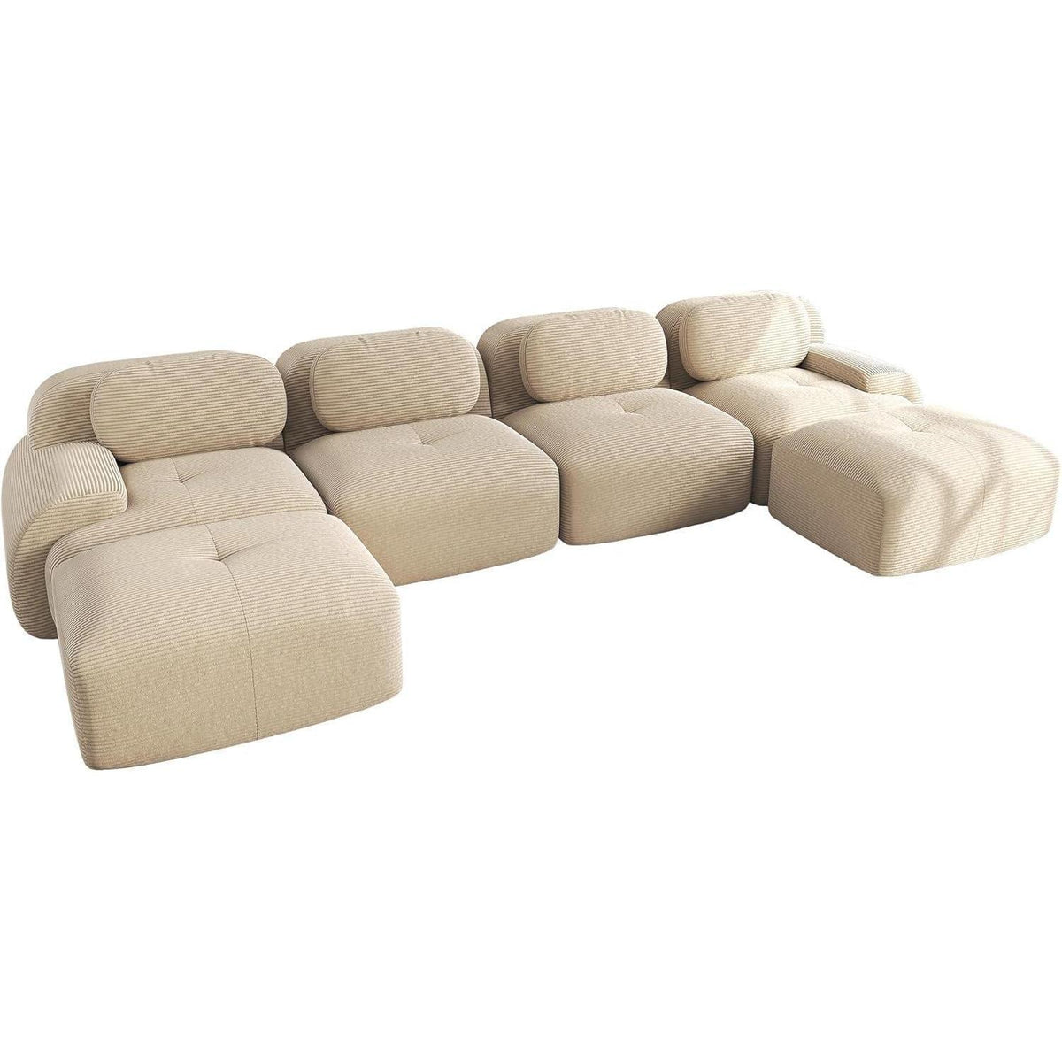 U-förmiges Cord Sofa (4-Sitzer + 2 Hocker) Beige