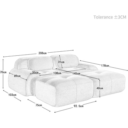 2-4 Sitzer Cord Sofa Grün – Modulares Wohnzimmer Sofa mit Hockern