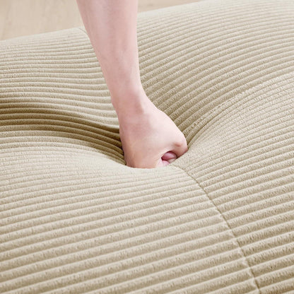 Modulares L-Form Sofa Cord Stoff Beige (3-Sitzer + Hocker)