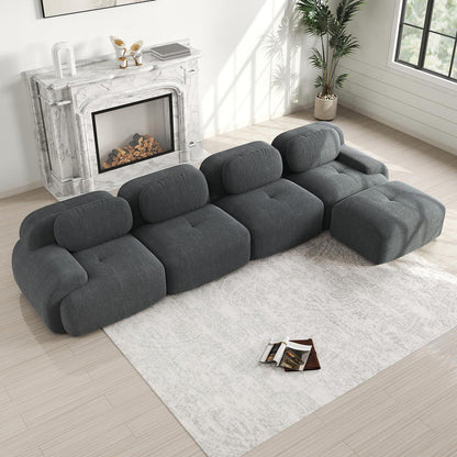 L-förmiges Sofa mit Cordstoff – Grau, 4-Sitzer + Hocker