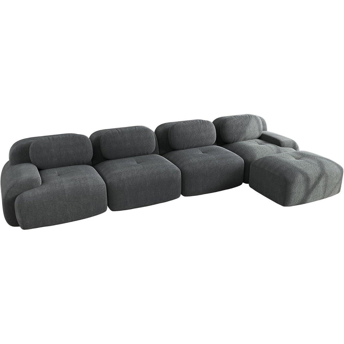 L-förmiges Sofa mit Cordstoff – Grau, 4-Sitzer + Hocker