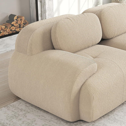 2-3 Sitzer Cord Sofa Beige – Modulares Wohnzimmer Sofa mit Hocker