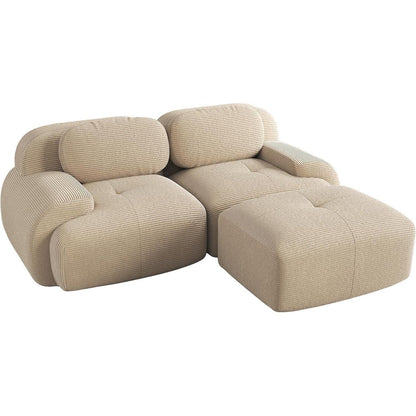 2-3 Sitzer Cord Sofa Beige – Modulares Wohnzimmer Sofa mit Hocker