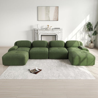 Grünes U-förmiges Sofa mit Cordstoff (4-Sitzer + 2 Hocker)