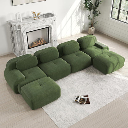 Grünes U-förmiges Sofa mit Cordstoff (4-Sitzer + 2 Hocker)