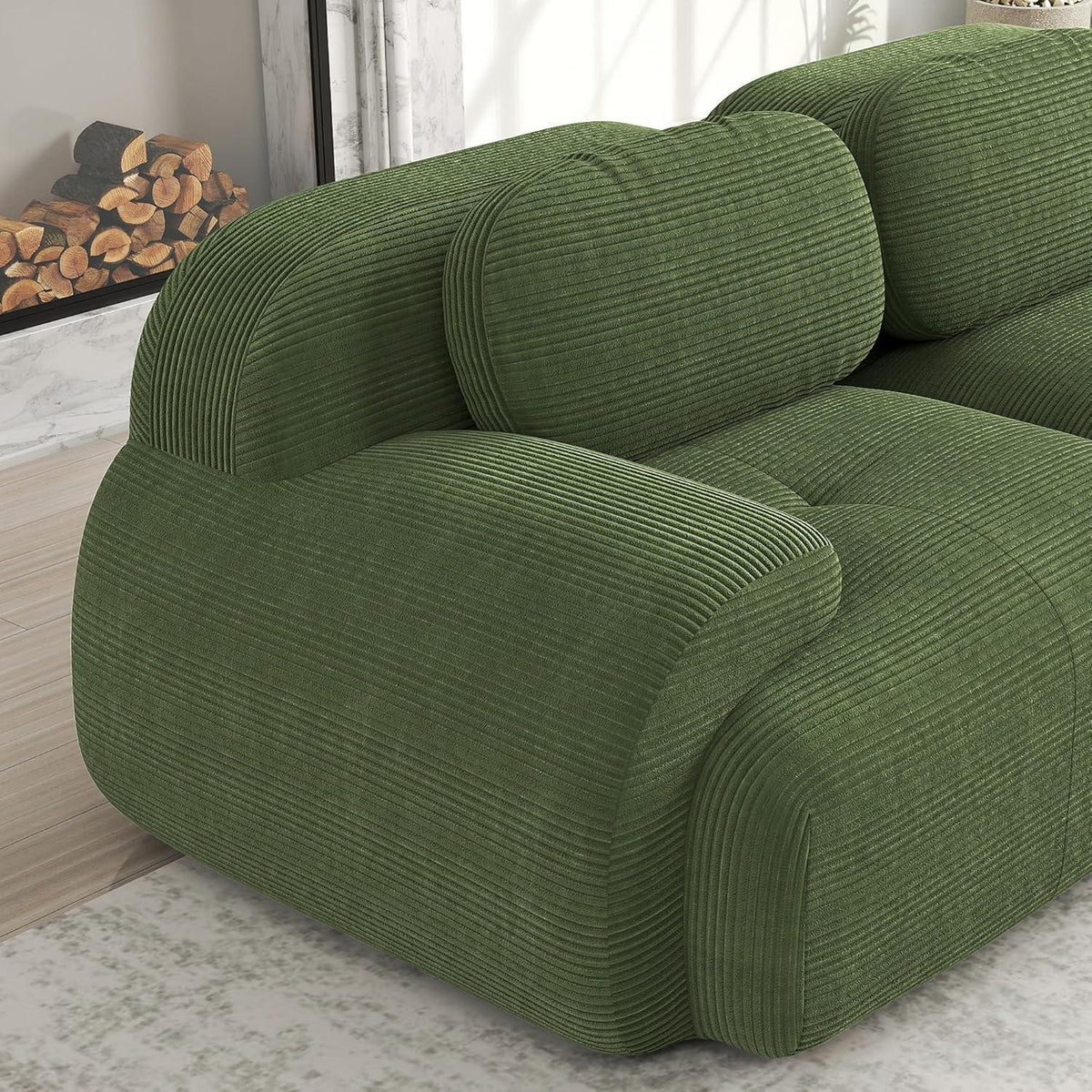 Grünes U-förmiges Sofa mit Cordstoff (4-Sitzer + 2 Hocker)