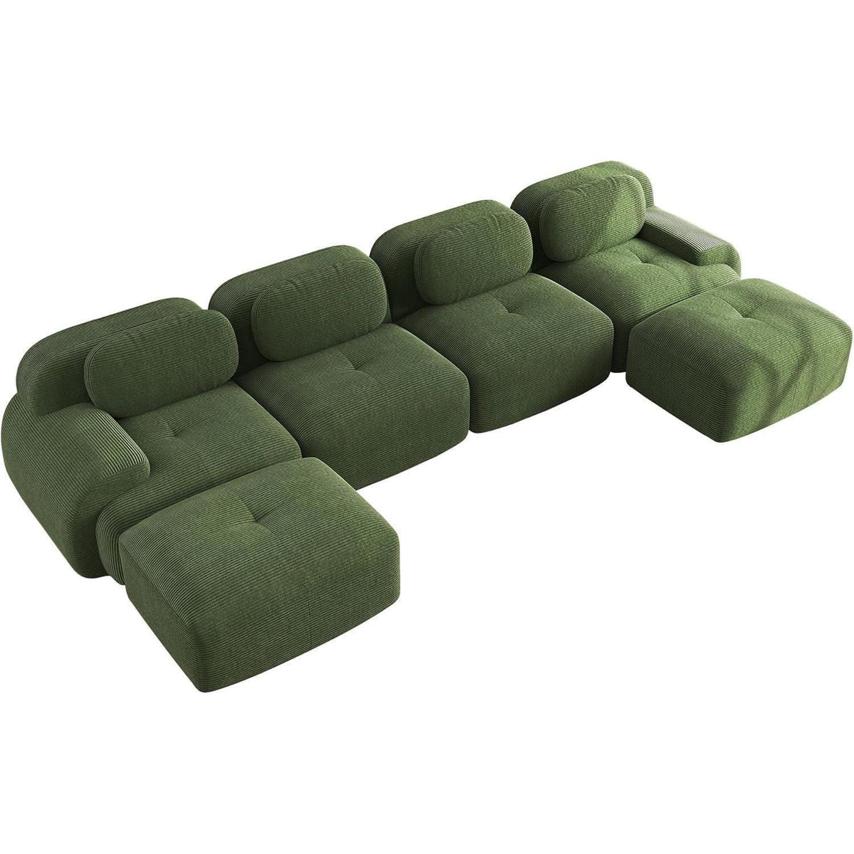 Grünes U-förmiges Sofa mit Cordstoff (4-Sitzer + 2 Hocker)
