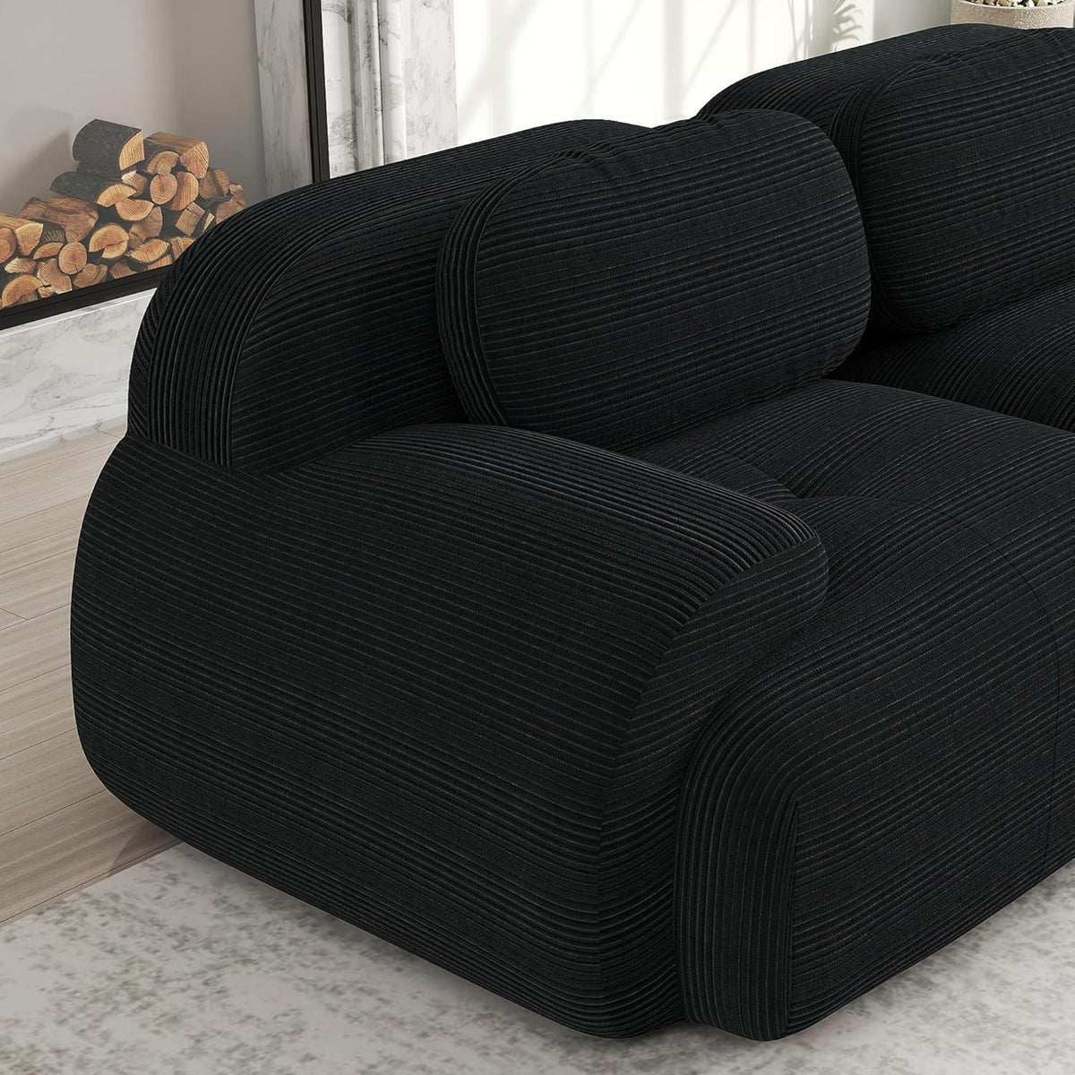 3-Sitzer Cord Sofa Schwarz – Modernes Wohnzimmer Sofa