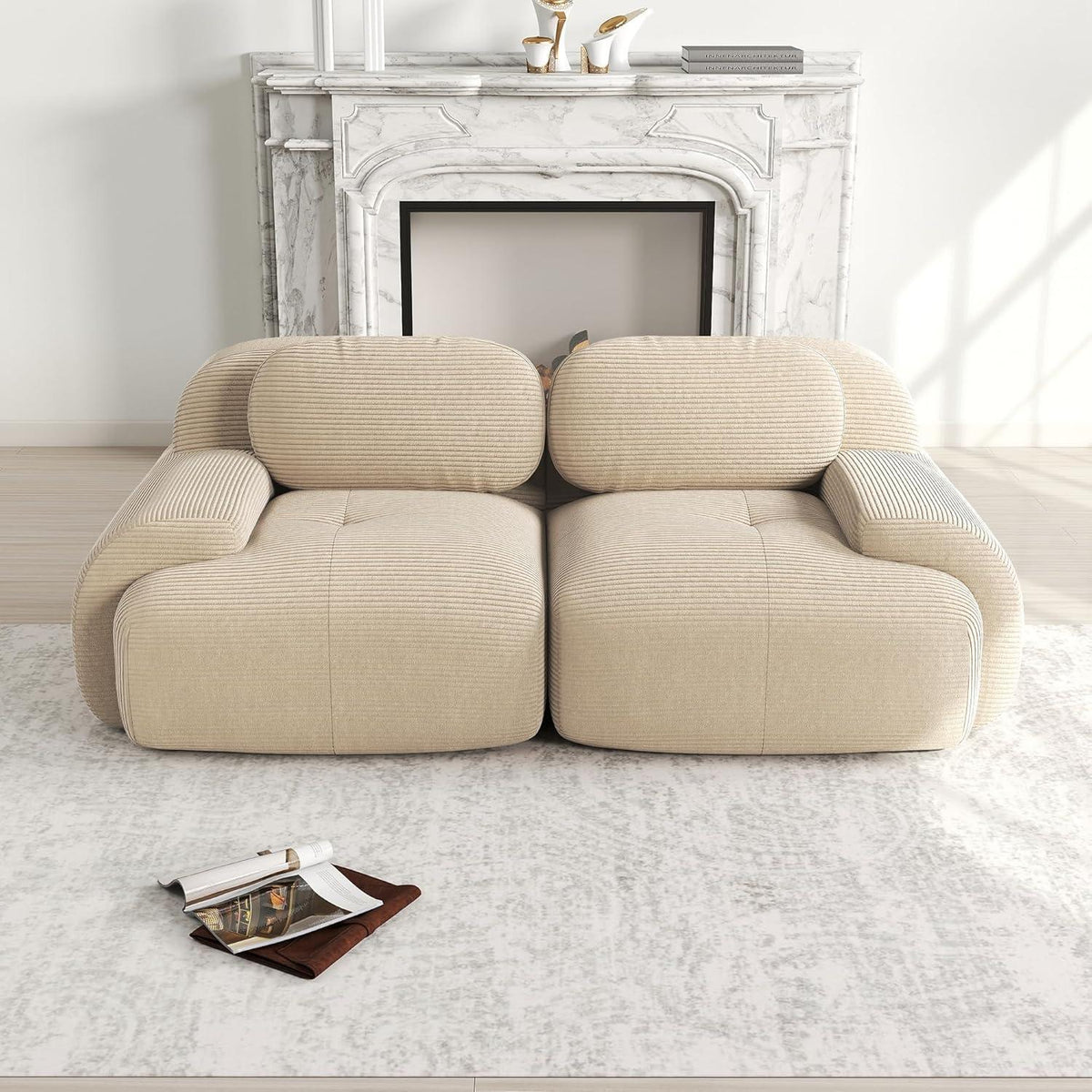 2-Sitzer Sofa Cord Stoff Beige – Wohnzimmer Couch