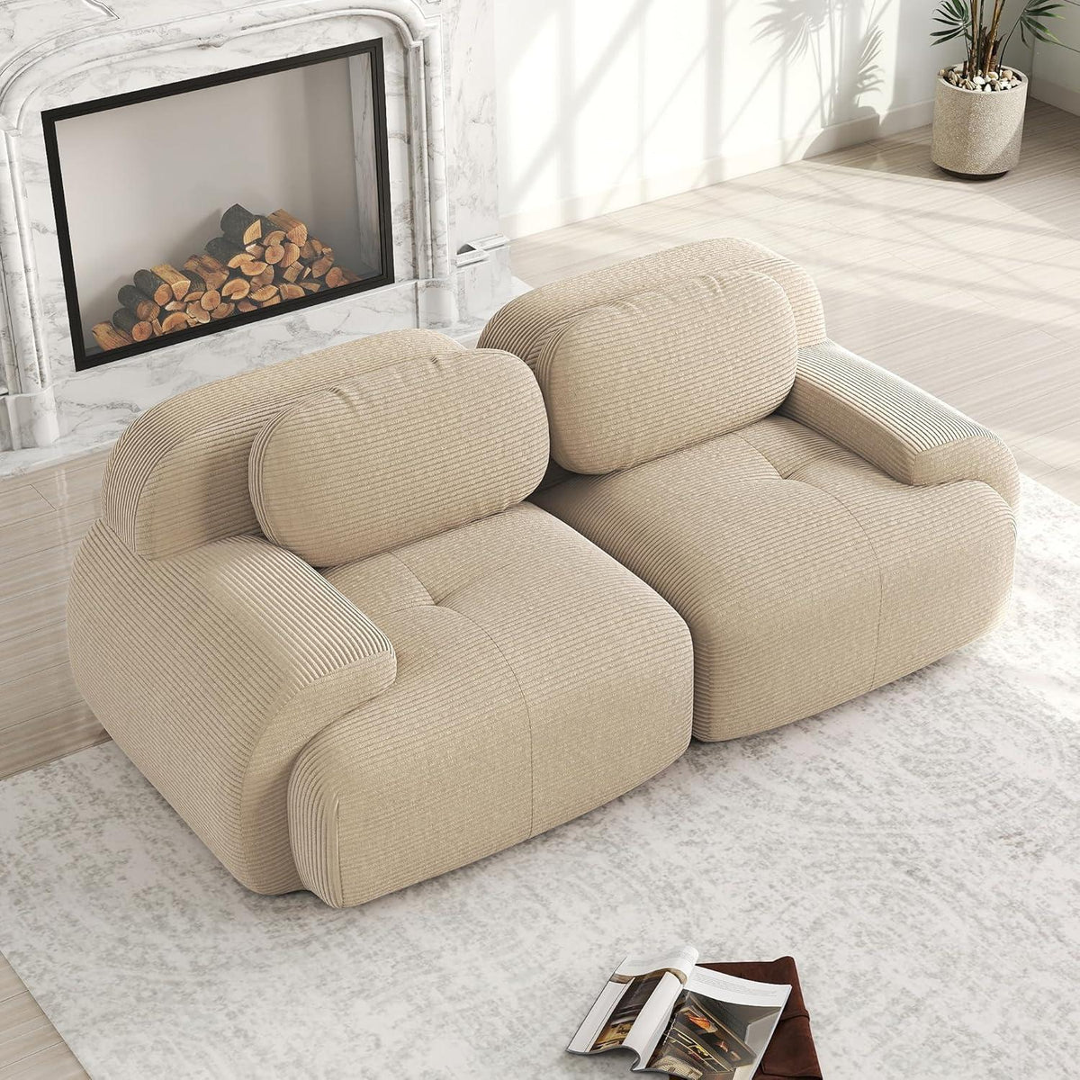 2-Sitzer Sofa Cord Stoff Beige – Wohnzimmer Couch