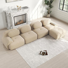 L-förmiges Cord Sofa (4-Sitzer + Hocker) Beige – Modulares Wohnzimmer Sofa