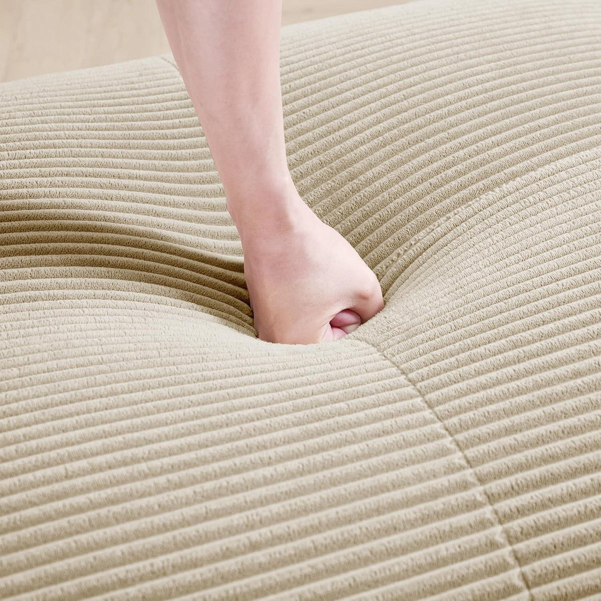 L-förmiges Cord Sofa (4-Sitzer + Hocker) Beige – Modulares Wohnzimmer Sofa