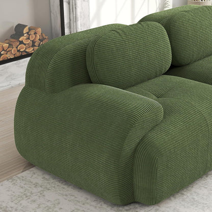 Modulares 2-3 Sitzer Cord Sofa Grün mit Hocker