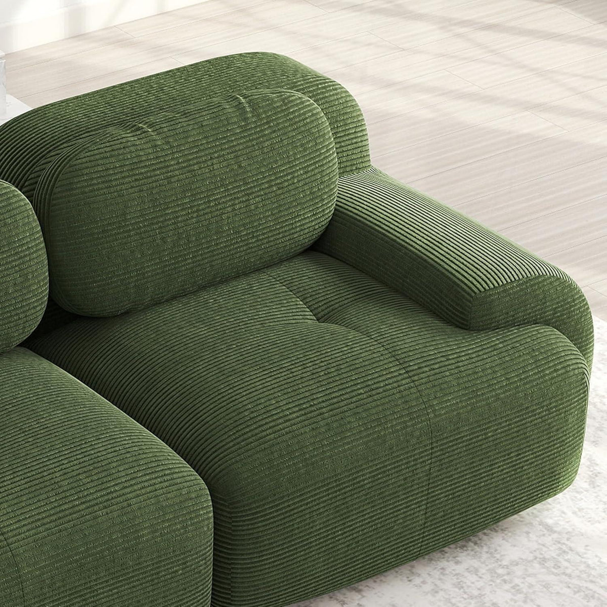 Grünes L-Form Sofa mit Hocker – Cord Stoff für Wohnzimmer