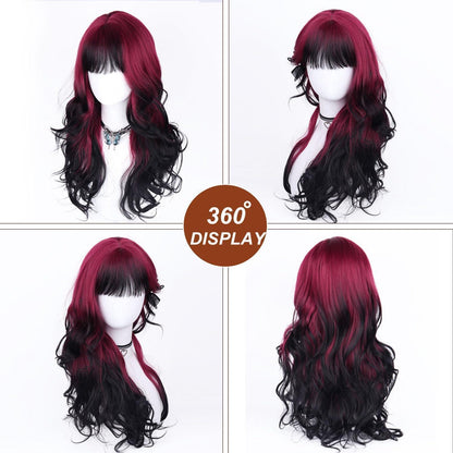 Lange Ombre Rot Locken Perücke Damen, Hitzebeständig & Natürlich