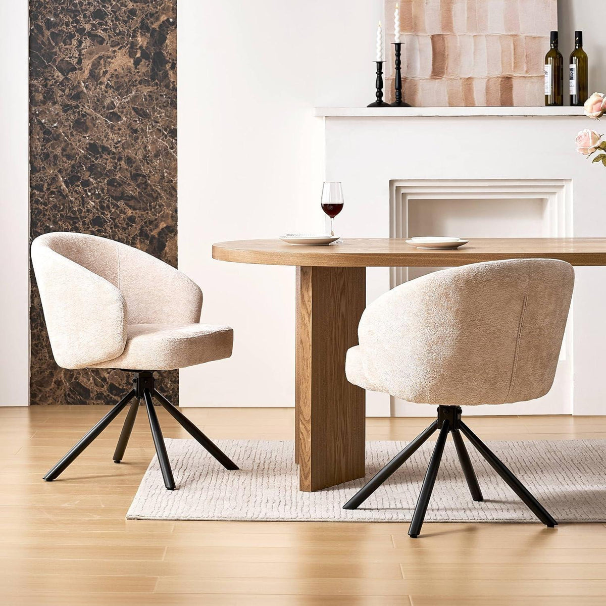 Drehbarer Esszimmerstuhl mit Samtbezug, Beige