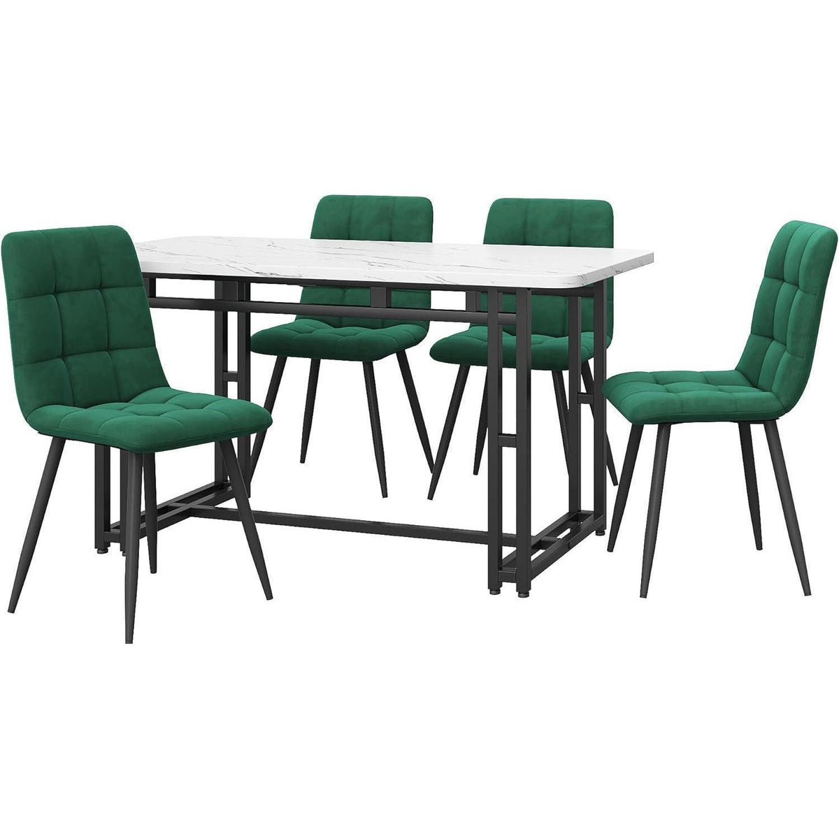 Modernes Esstisch Set mit 4 Samtstühlen (Grün & Schwarz)