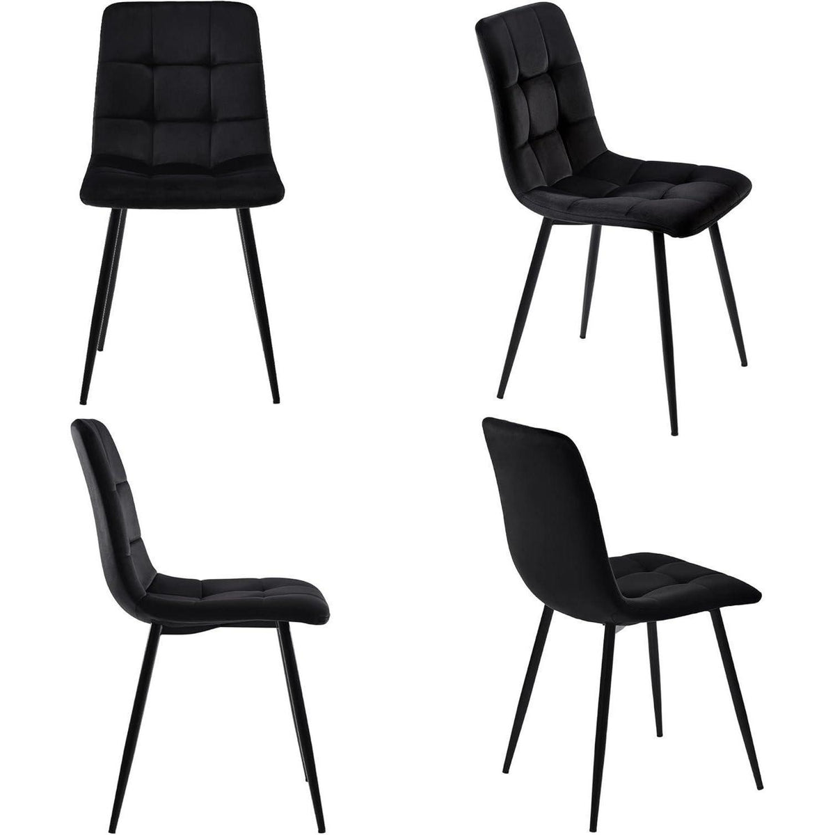 Moderner Esstisch Set Schwarz mit 4 Samtstühlen 140x80cm
