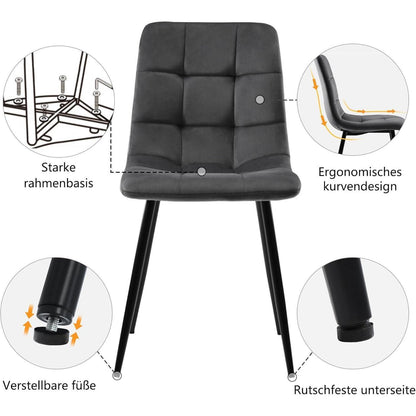 Moderner Esstisch Set Dunkelgrau mit 4 Samtstühlen