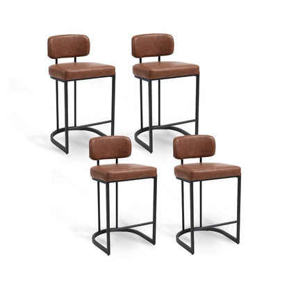 Moderner Barhocker 4er Set in Lederoptik & Metallfuß