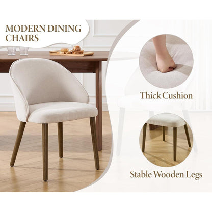 Moderne Esszimmerstühle 2er Set – Beige Polsterstühle mit Holzbeinen