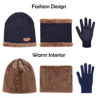 3-teiliges Winterset: Mütze, Schal & Handschuhe mit Fleecefutter
