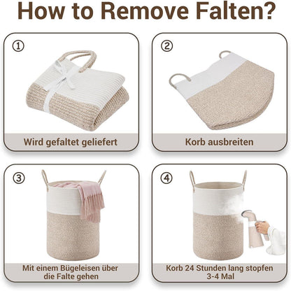 Geflochtener Wäschekorb 58L – Braun & Weiß mit Baumwollhenkeln
